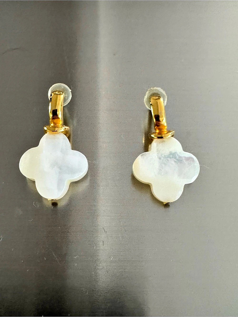 White Mother-of-Pearl Look Drop Earrings